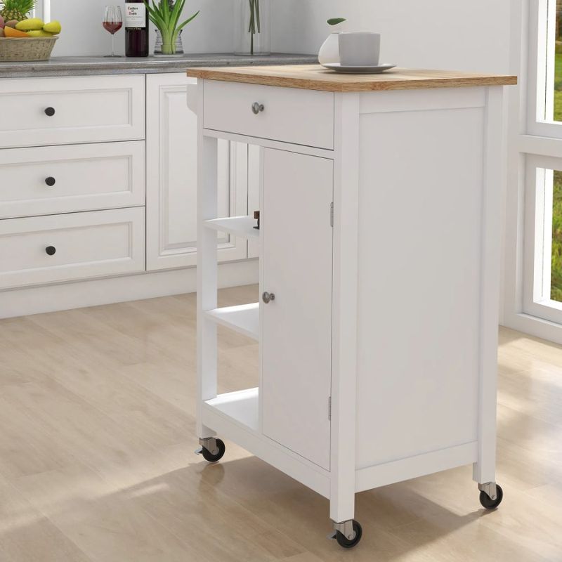Piano cucina e tavolo carrello in gomma regolabile isola portasciugamani ripiani in legno carrello con cremagliera girevole_voghion.com