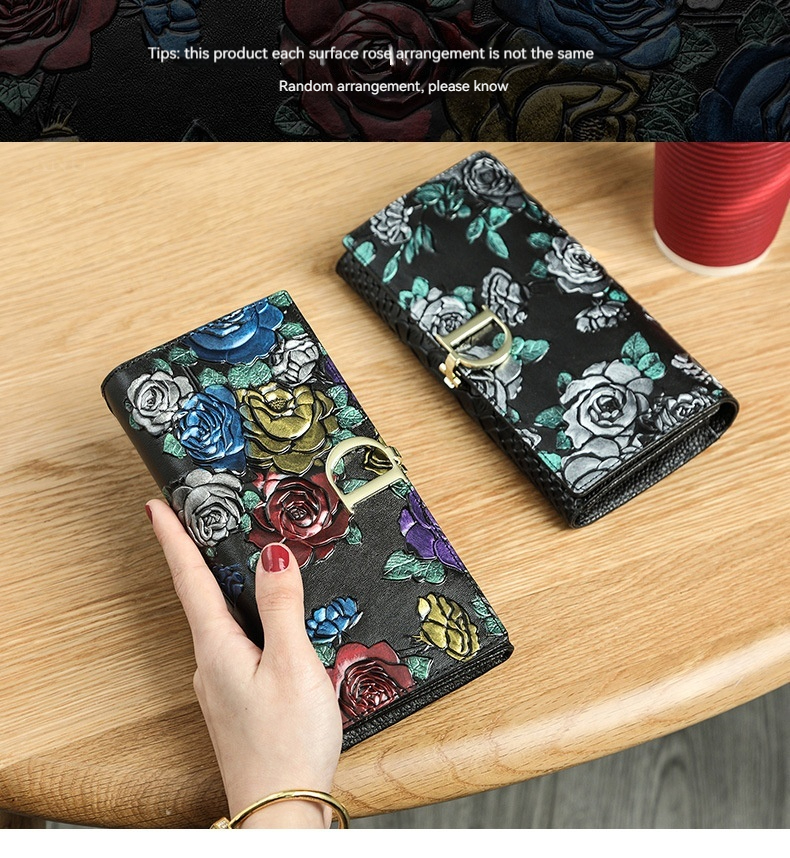 Cartera de cuero genuino para mujer, cartera de mano larga Retro con personalidad 3d Eming para mujer, monederos_voghion.com