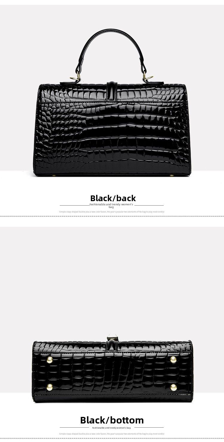 Nuova borsa da donna in pelle verniciata, a tracolla, con motivo coccodrillo_voghion.com