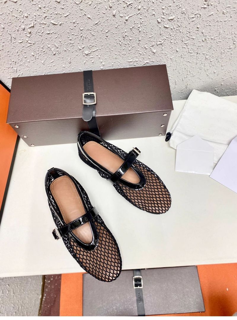 Fishnet Shoes Hollow Ballet Shoes Women's Buckle Outer Wear Flat Bottom Mesh Retro Mary Jane Single Shoes_voghion.com