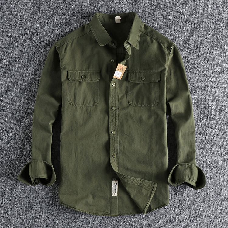 Camicia a maniche lunghe di ispirazione vintage - Twill di cotone con cuciture a contrasto (M-2XL, 11 colori, vestibilità slim, essenziale per tutti i giorni)_voghion.com
