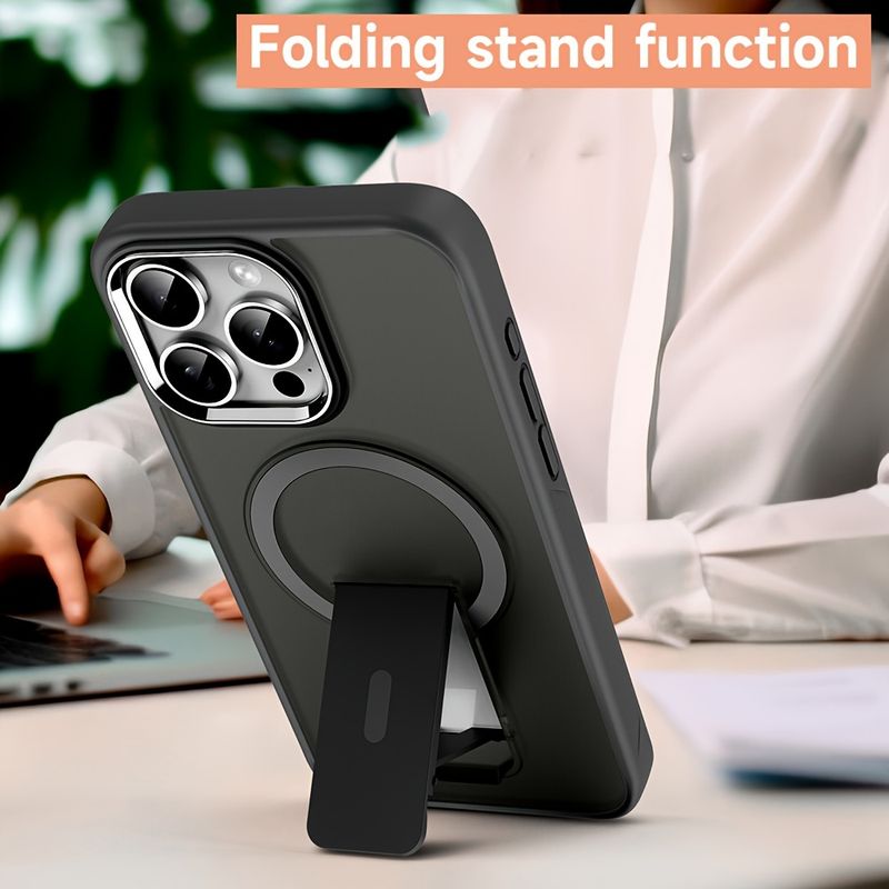 Luxury With Stand Matte Translucent Magnetic Wireless Charging Phone Case for 15 14 13 12 11 Pro Max Plus Metal Camera Ring Shockproof_voghion.com