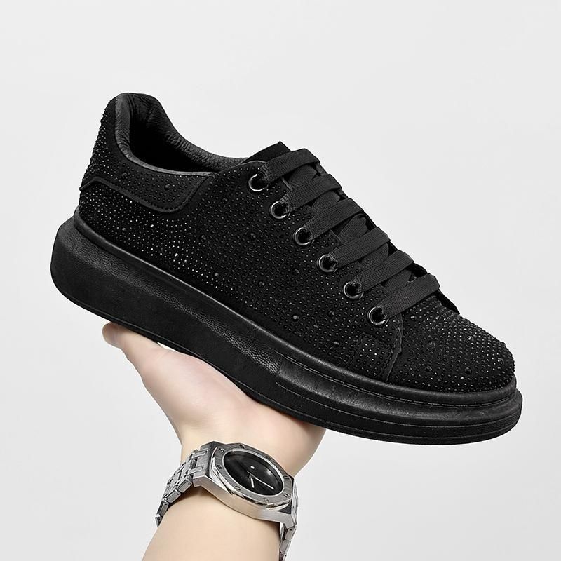 Scarpe casual da uomo in pelle Regal Footwear, nere e bianche, con strass, alla moda, con lacci, suola morbida, per studenti._voghion.com