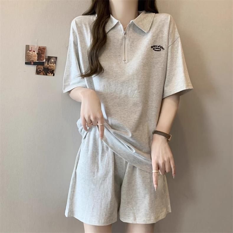 Ensemble 2 pièces décontracté d'été pour femme : t-shirt à manches courtes et short large en coton (respirant, coupe ample, style sportif)_voghion.com