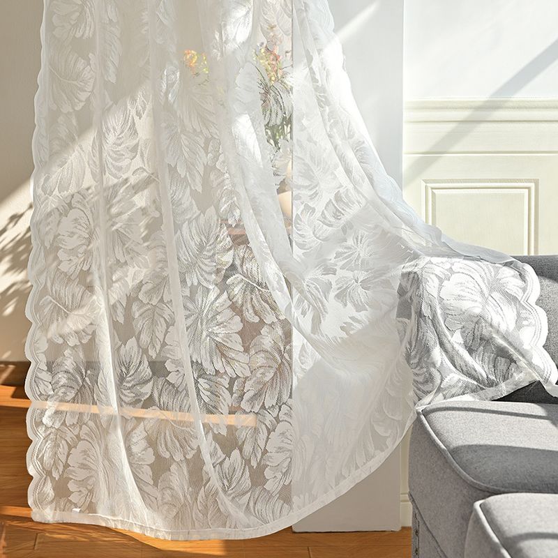 Leaf Door Curtain Rod Warp Knitted Lace White Solid Color Window Screen Curtain_voghion.com