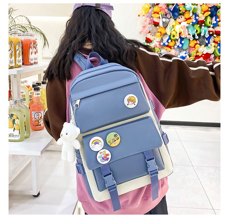 Four-piece Large Capacity Five-piece Backpack Printed Korean Version Harajuku Style Set Student School Bag_voghion.com