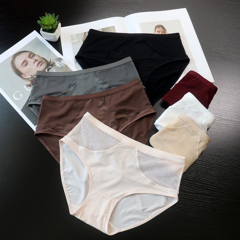 2025d Patentli A Sınıfı Seksi File Buz İpek Külot Orta Bel Kalçaya Oturan Kadın Külotu_voghion.com
