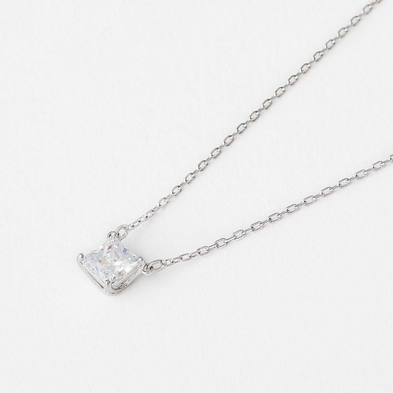 Square Silver Single Diamond Necklace Female Element Crystal Clavicle Necklace Female Distribution_voghion.com