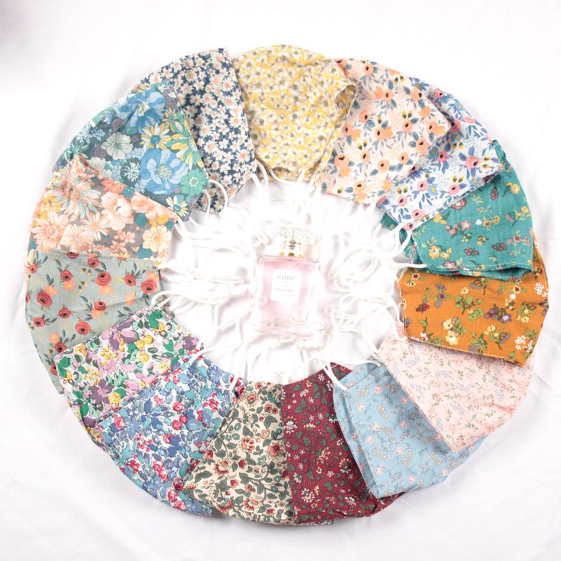 Klein vers bloemenpatroon Dubbellaags ademend verstelbaar stofmasker voor vrouwen_voghion.com