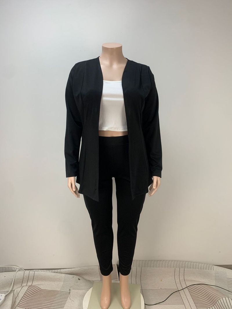 Plus Size Zweiteilige Outfits Damen Passender Anzug Solid Top Leggings Hosen Sets Bürodame Einarmiger Casual Herbst Winter Anzug Europäischer Stil_voghion.com