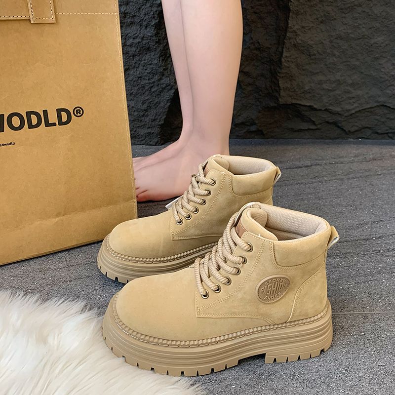 European Warm Series Martin For Women 2025 Autumn Winter New Petite Height-Increasing Thick-Soled Yellow British Style Short Boots_voghion.com