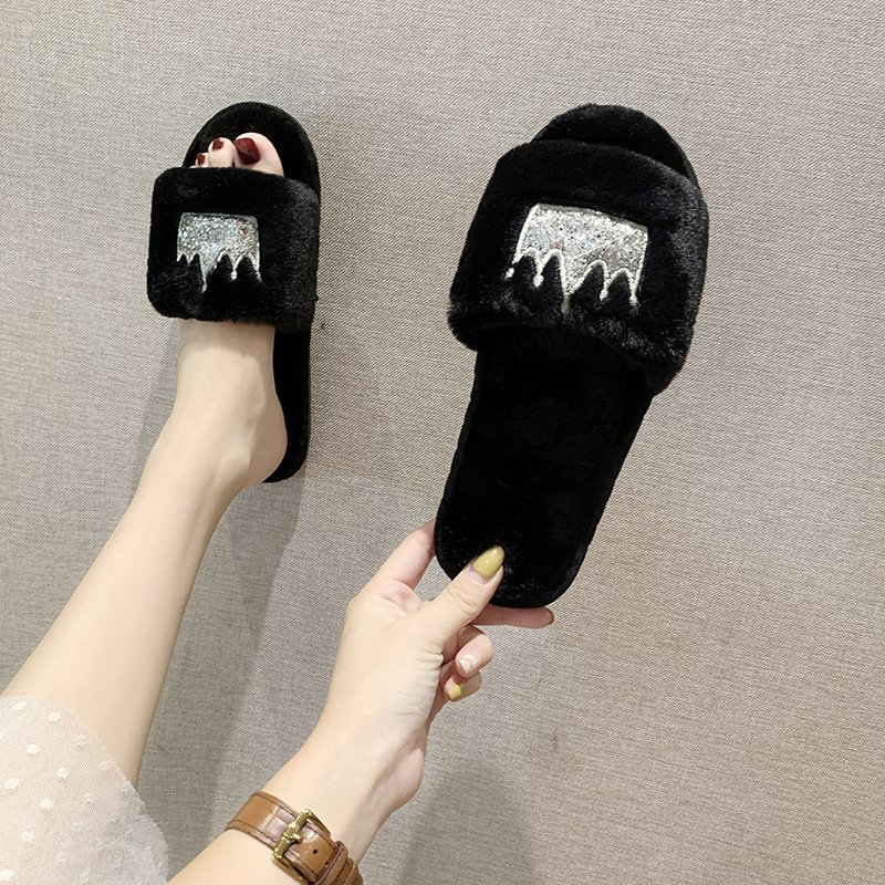 Pantofole in pelliccia da donna autunno e inverno nuove infradito per interni ed esterni pantofole in cotone fondo piatto corona calde scarpe casual da donna all'ingrosso_voghion.com