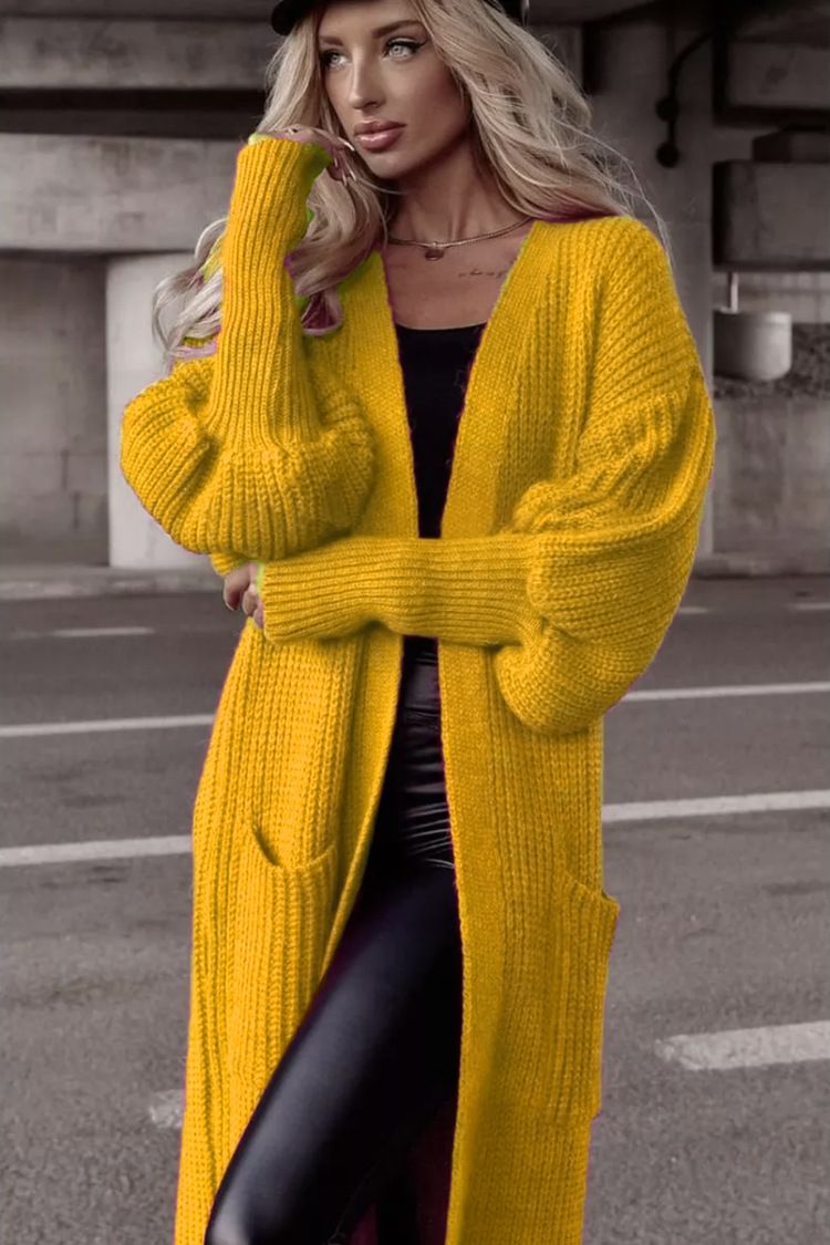 Women's Clothing Long Sleeve Batwing Pocket Cardigan Sweater - Oversized V-Neck Open Front Knit Coat In Soft Acrylic, Elegant Longline Design_voghion.com