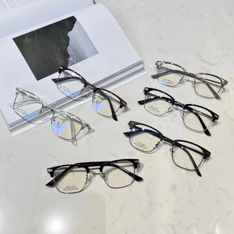 Men's business half TR eyebrow frame can be equipped with degree resistant blue light metal flat glasses 9355_voghion.com