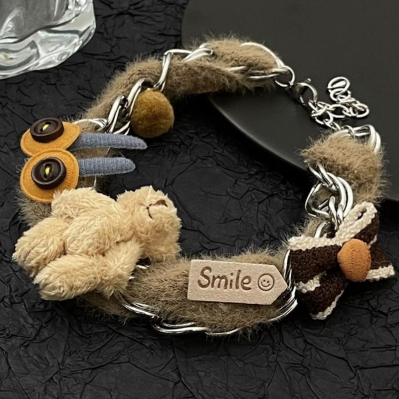 Nuovo collare con fiocco in peluche, stile carino, dolce e fresco, collana con catena per clavicola_voghion.com