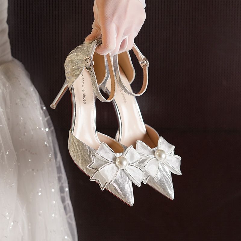 6692-5 Ein-Wort-Schnalle Socialite Style Design Tiger Skin Muster Strass Schleife Erwachsene Zeremonie High Heels_voghion.com