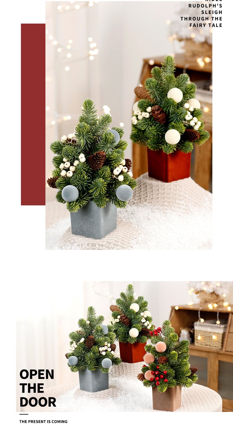 Christmas Decorations, Exquisite PE Nobeson Ins Tabletop Flocking Ball Red Fruit Mini Christmas Tree_voghion.com
