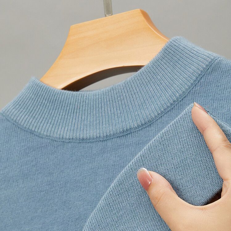 Herrenbekleidung Live-Übertragung Halbrollkragen Langarm-Strickpullover Herren Herbst und Winter Neues einfarbiges warmes Unterhemd Herren_voghion.com