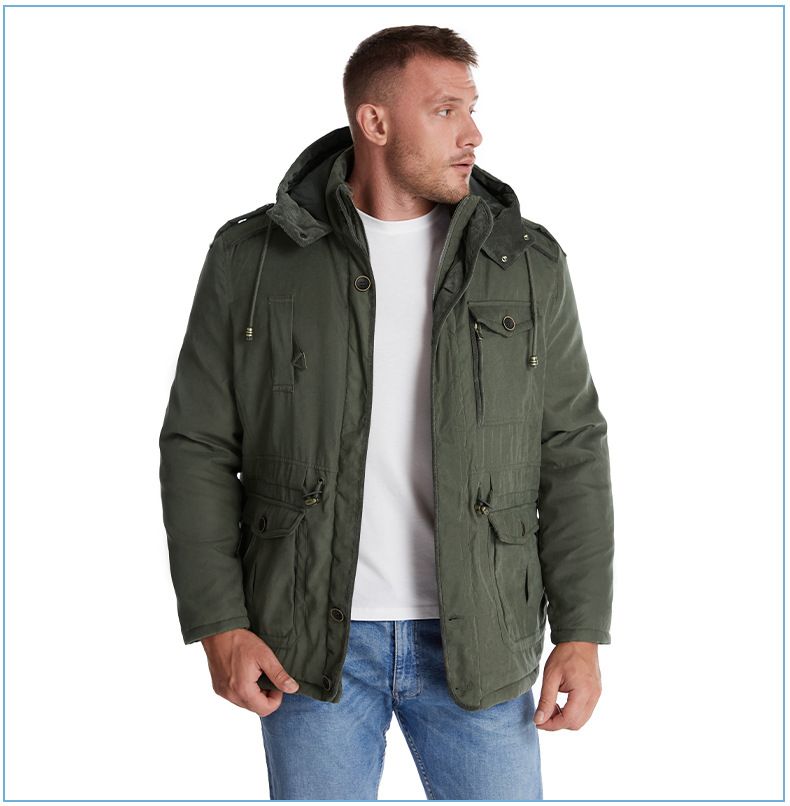Men's Plus Size Shearling Hooded Cotton Jacket Thickened Multi-Pocket Cotton Top Casual Mid-Length Coat_voghion.com