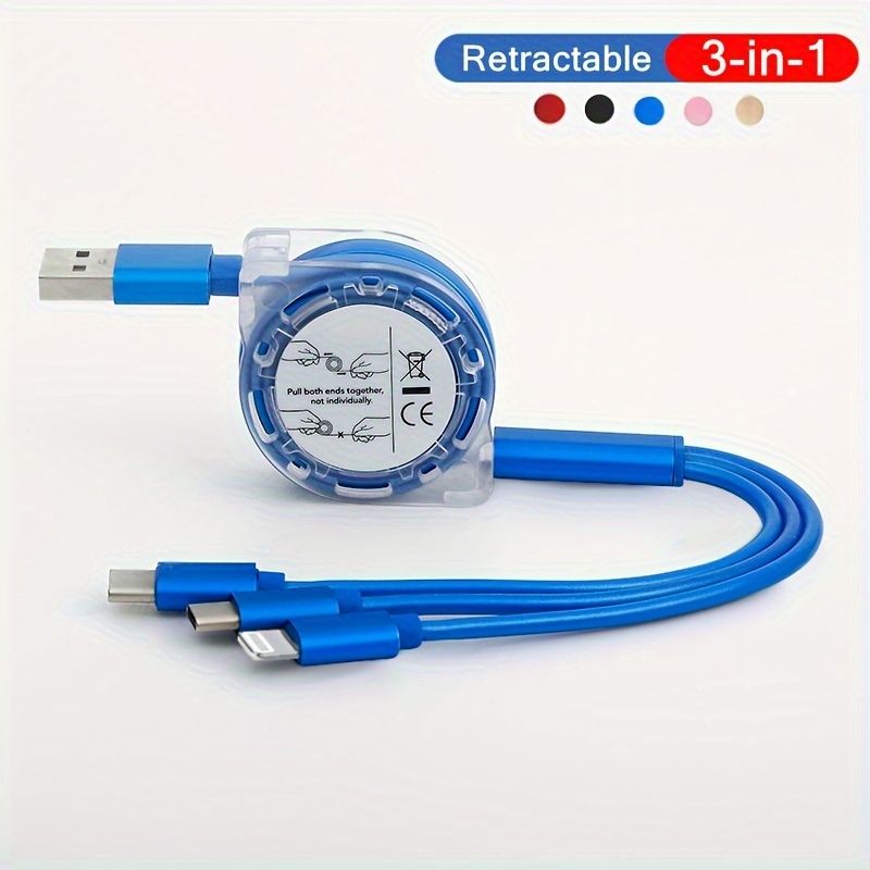 3 in 1 Retractable USB Charging Cable For iPhone, For SamSung For Android, Type-C / Micro USB Compatible with Xiaomi, Redmi, OnePlus, OPPO, For VIVO_voghion.com