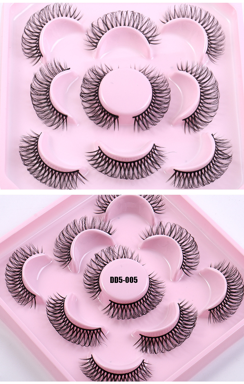 False Eyelashes New 5 Pairs Of Russian Curled DD Curved Holiday Eyelashes Naturally Curled Thick Chemical Fiber Eyelashes_voghion.com