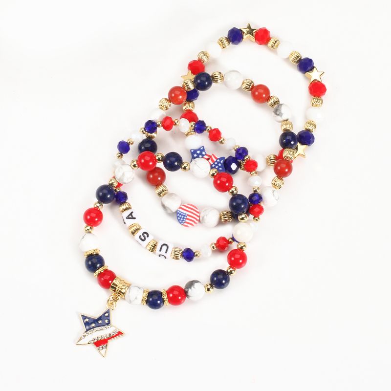 Handgefertigtes patriotisches Perlenarmband mit Natursteinen – USA-Flagge und Stern-Design – Unisex-Schmuck für Männer und Frauen, Größenverstellbar, Fünfzackiger Stern_voghion.com