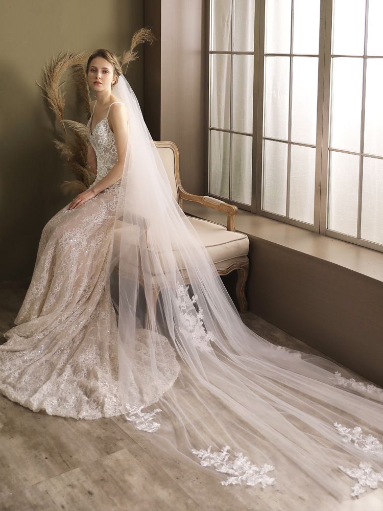 Unisex Squisito grande pizzo velo da sposa in pizzo Chiesa matrimonio strascico viaggio pattie copricapo_voghion.com
