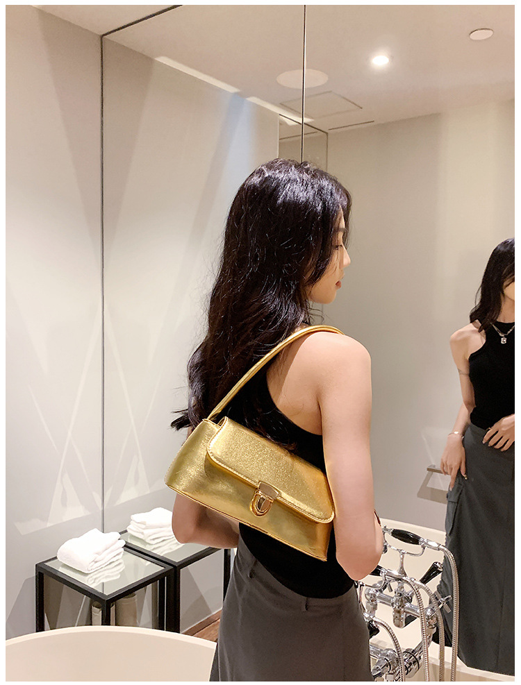 Borsa da donna lucida sotto le ascelle Borsa da donna 2023 New Trend Foreign Style Commuter Borsa a tracolla casual casual semplice piccola borsa quadrata_voghion.com