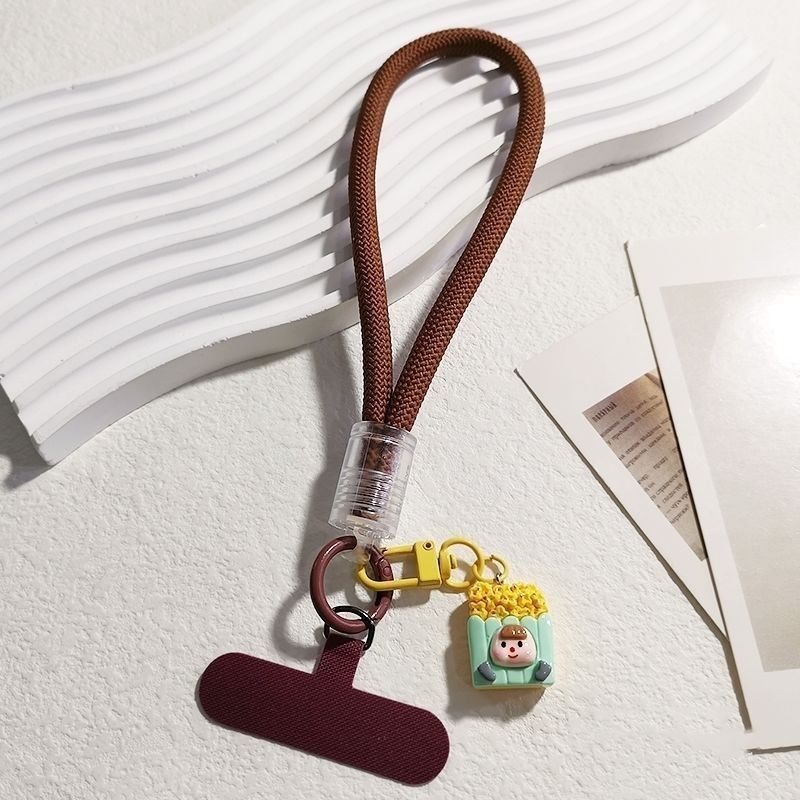 Minimalist Woven Lanyard Men And Women, Short Ins Fashion Wrist Strap With Cartoon Pendant Clip For Phone Case_voghion.com
