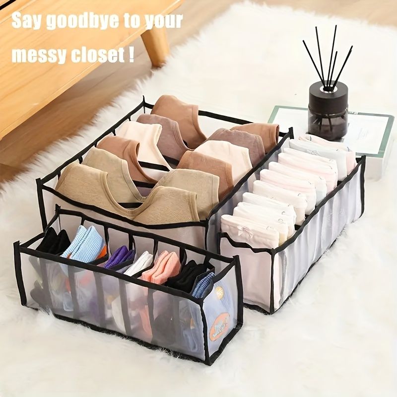Faltbarer Schrank-Organizer im 5er-Pack – karierte Dessous-Organizer-Tasche – Schubladenteiler aus Nylon in verschiedenen Größen für Dessous, Socken und Krawatten, elegant_voghion.com