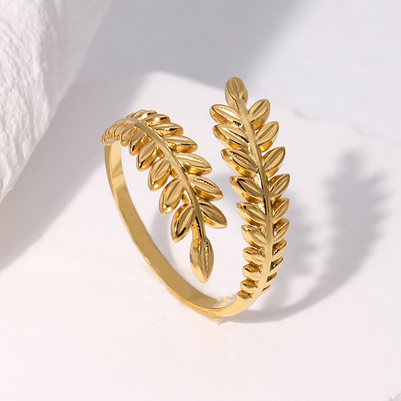 Leaf shaped opening titanium steel for women, simple cool style adjustable index finger ring, small and fresh_voghion.com