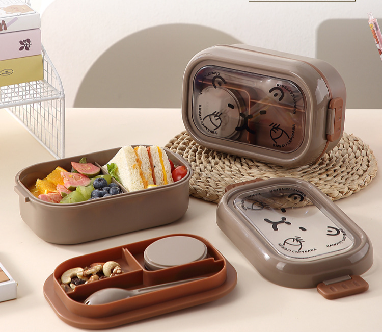 Bento per studenti, contenitore per il pranzo portatile con frutta e salsa, per bambini, in plastica, modello Kapibara_voghion.com