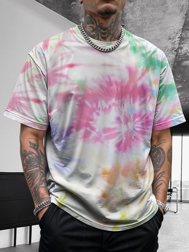 Camicia estiva da uomo con stampa tie-dye, graffiti, hip-hop, ad asciugatura rapida, traspirante, versatile, comoda e comoda, a maniche corte_voghion.com
