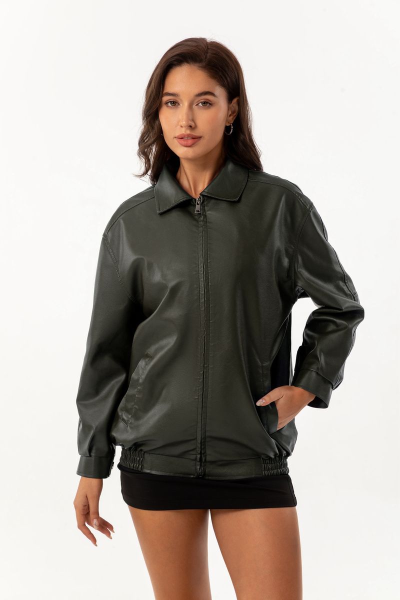 Giacca in pelle larga di tendenza moda 2024 per donna OVERSIZE Cappotto da donna a maniche lunghe con colletto rovesciato primavera autunno_voghion.com