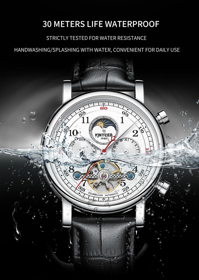 KINYUED Orologi da uomo di lusso, orologio meccanico automatico con fasi lunari, design cavo, cinturino in pelle, orologio da polso da uomo_voghion.com