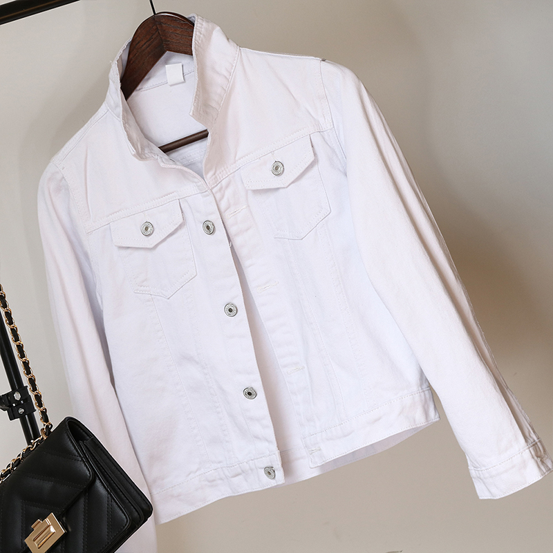 Nuova giacca di jeans da donna primavera e autunno 2022 giacca di jeans corta casual da donna versione coreana giacca di colore solido_voghion.com