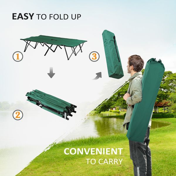 2 Person Folding Camp Cot For Adults, 50' Wide Outdoor Portable Sleeping Cot With Carry Bag, Elevated Camping Bed, Green_voghion.com