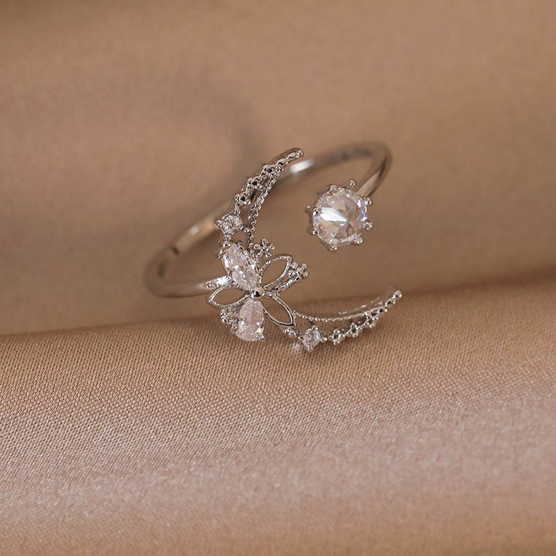 Fashion New Simple All-match Ring Ring Pearl Flower Zircon Irregular Opening Design Adjustable Ring_voghion.com