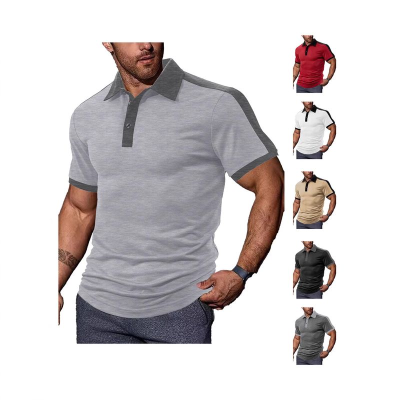 Polo da uomo a maniche corte in twill di cotone perlato, casual, estivo, di qualità imbattibile, con colletto._voghion.com