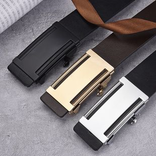 Cintura da uomo all'ingrosso Nuovo commercio estero europeo e americano transfrontaliero cintura in pelle con fibbia automatica in lega a due strati in pelle bovina_voghion.com
