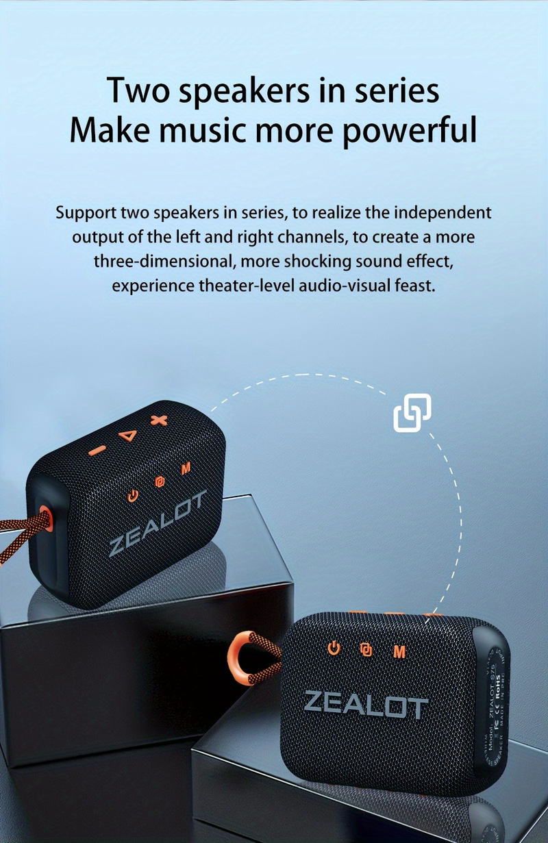 Alto-falantes sem fio ZEALOT S75 10W, alto-falante subwoofer portátil externo, alto-falante sem fio, emparelhamento duplo, bateria de 3600mAh, 10 horas de reprodução estéreo alto,_voghion.com