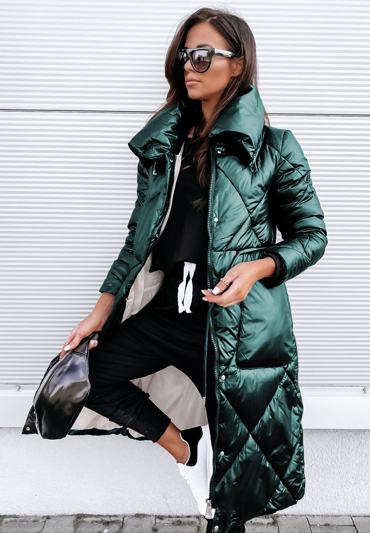 Damenjacke mit hellem Temperament, lange, wattierte Jacke mit langen Ärmeln und Reißverschluss, wattierte Jacke aus Baumwolle_voghion.com