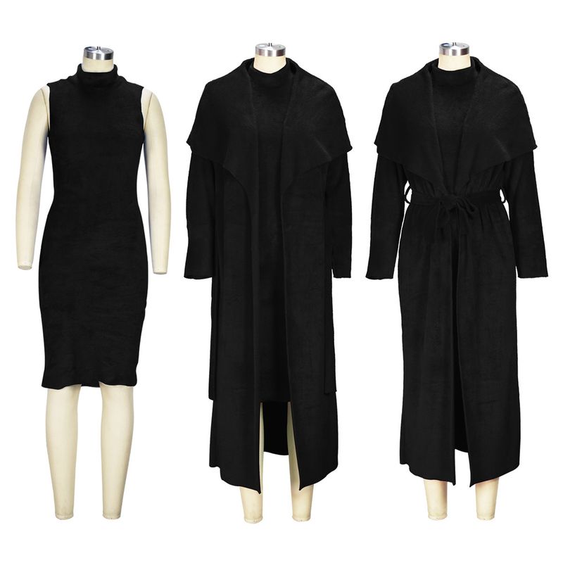 Abbigliamento donna temperamento abito e cappotto due pezzi moda transfrontaliera ampio lungo cardigan velluto completo_voghion.com