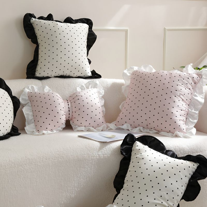 Pastoral Freshness Polka Dot Lotus Leaf Lace Sofa Cushion Bed Headboard Lumbar Pillow_voghion.com