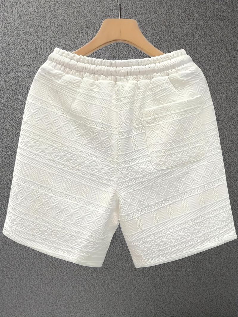 "Men's Plus Size Casual Drawstring Shorts - Argyle Floral Print Summer Shorts, Breathable Polyester, Comfort Fit For Outdoor & Work"_voghion.com