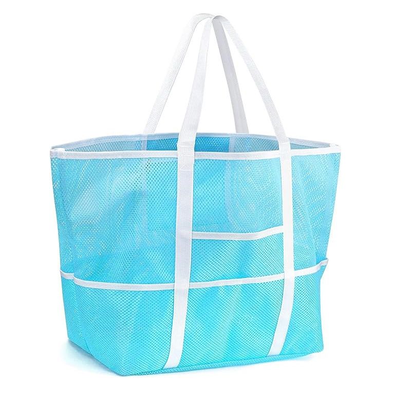 Borsa da spiaggia in rete di grandi dimensioni - Organizer da viaggio per articoli da toeletta di grandi dimensioni con manici, impermeabile e leggera (perfetta per vacanze, piscina, palestra)_voghion.com