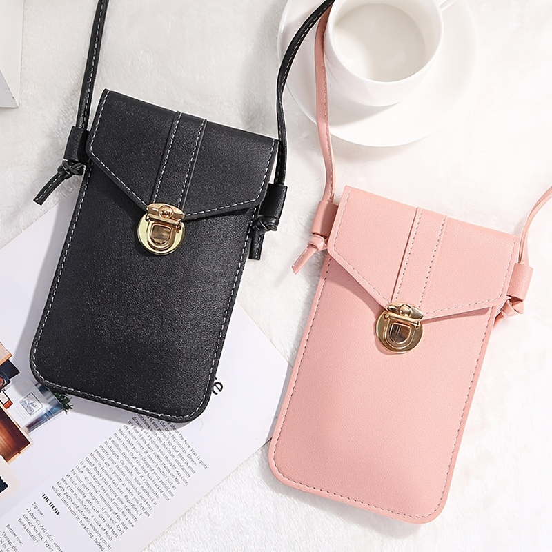 Sac pour téléphone à écran tactile Mini sac à bandoulière en cuir polyvalent de couleur unie à rabat petit porte-monnaie_voghion.com