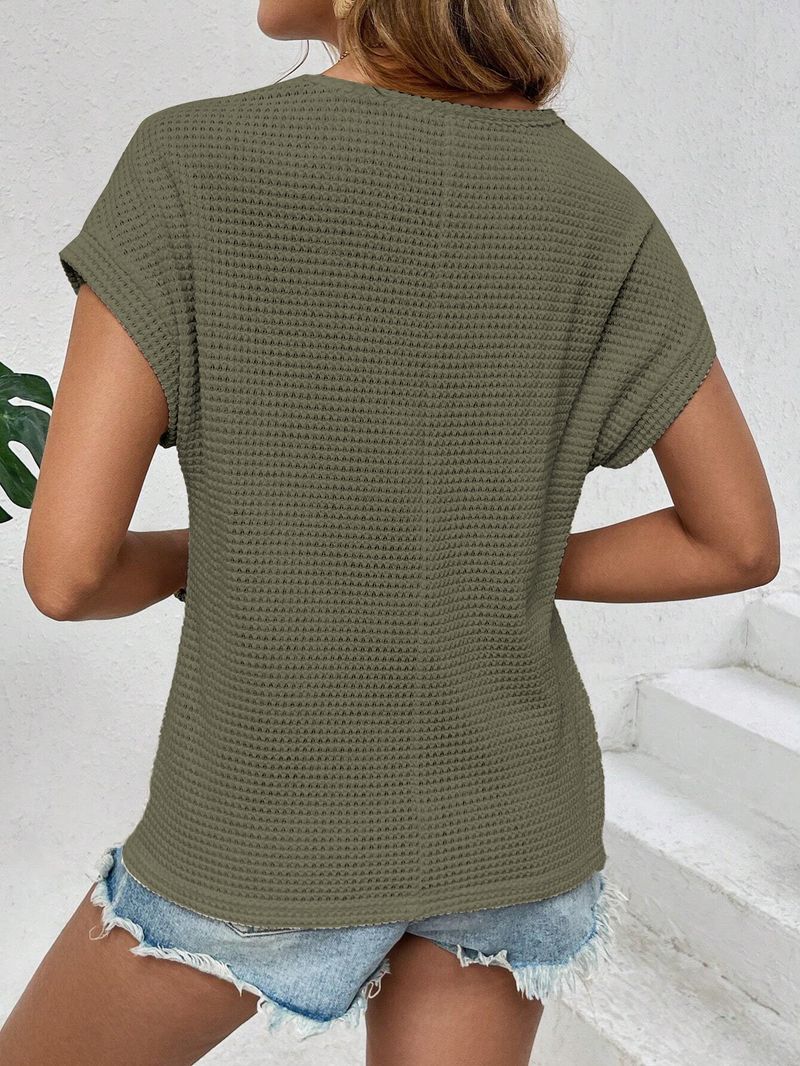 2025 Women's Summer New Top With Shoulder Mesh Hollow Out Breathable Versatile Short Sleeve T-shirt_voghion.com