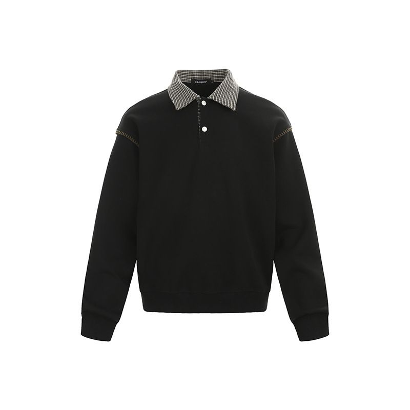 Polo patchwork pied-de-poule style Old Money, unisexe, col rabattu, coupe ajustée, tendance, automne 2025_voghion.com