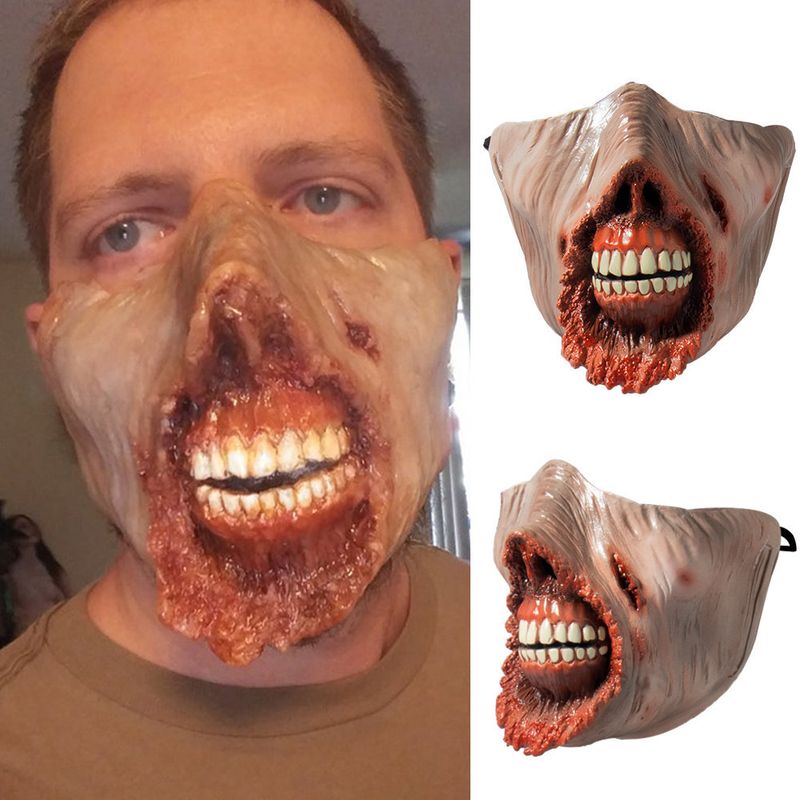 Halloween Horror Bloody Zombie Sharp Teeth Half Face Mask_voghion.com